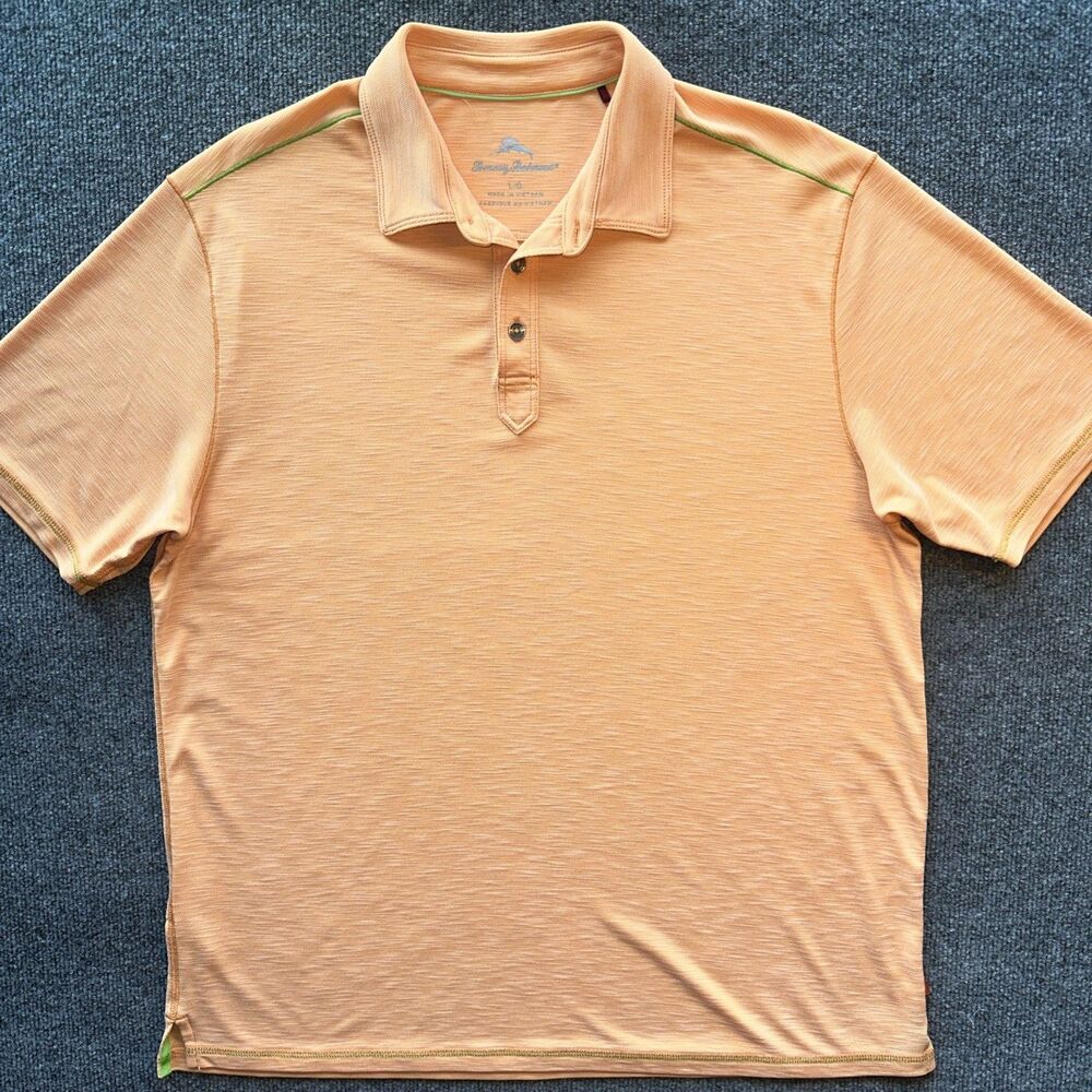 Tommy Bahama Polo Shirt Mens Large Orange Casual Outdoor Relaxed Lightweight
